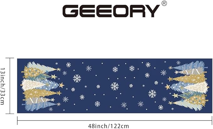 GEEORY Christmas Table Runner 13x48 Inch, Xmas Trees Snowflakes Holiday Decorative Farmhouse Table Decoration for Kitchen Dinning, Indoor Outdoor Dinner Party Decor (Blue) GT151-48