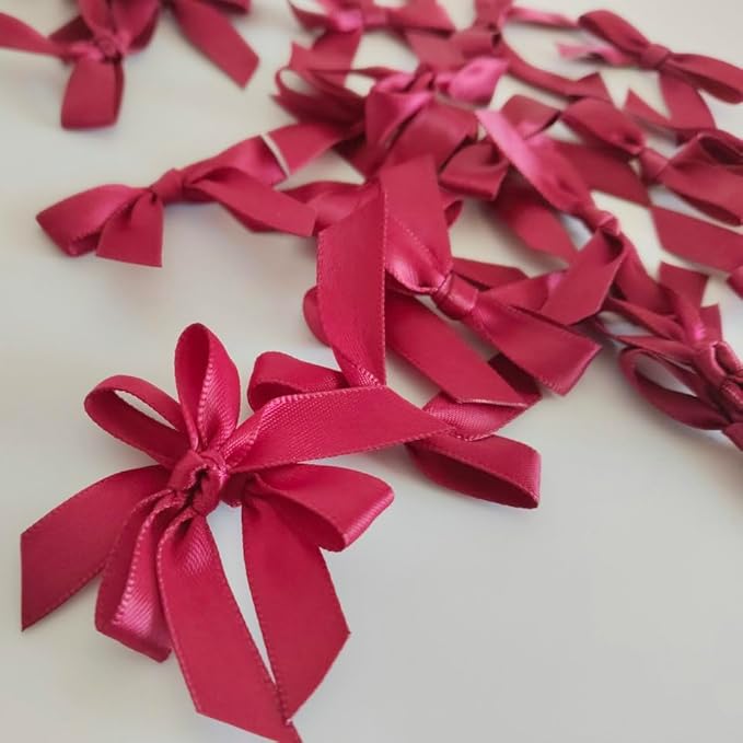 50pcs 1-1/2" Burgundy Satin Ribbon Bows Without Twist Ties Giant Bows for Christmas Holiday Gift Packing&Wrapping (Burgundy)