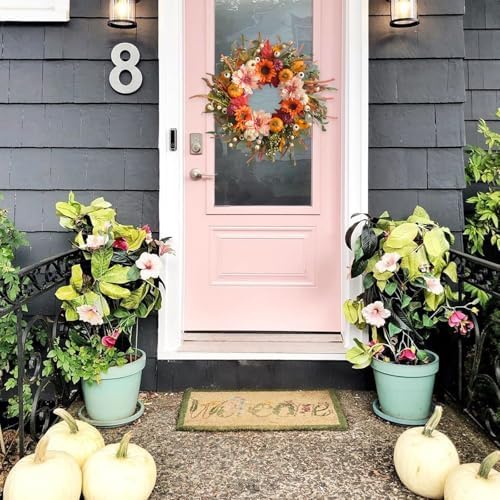 24 inch fall wreaths for front door artificial showing dimensions