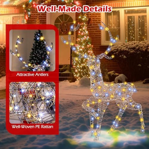 tangkula 4.6 ft christmas 3d lighted reindeer, pre-lit, front angle view