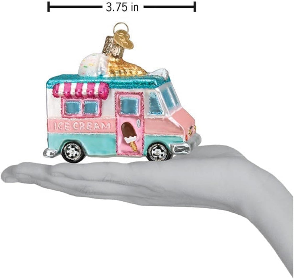 Old World Christmas Ice Cream Truck Glass Blown Ornament for Christmas Tree, Handcrafted Holiday Decoration, Ice Cream Collection