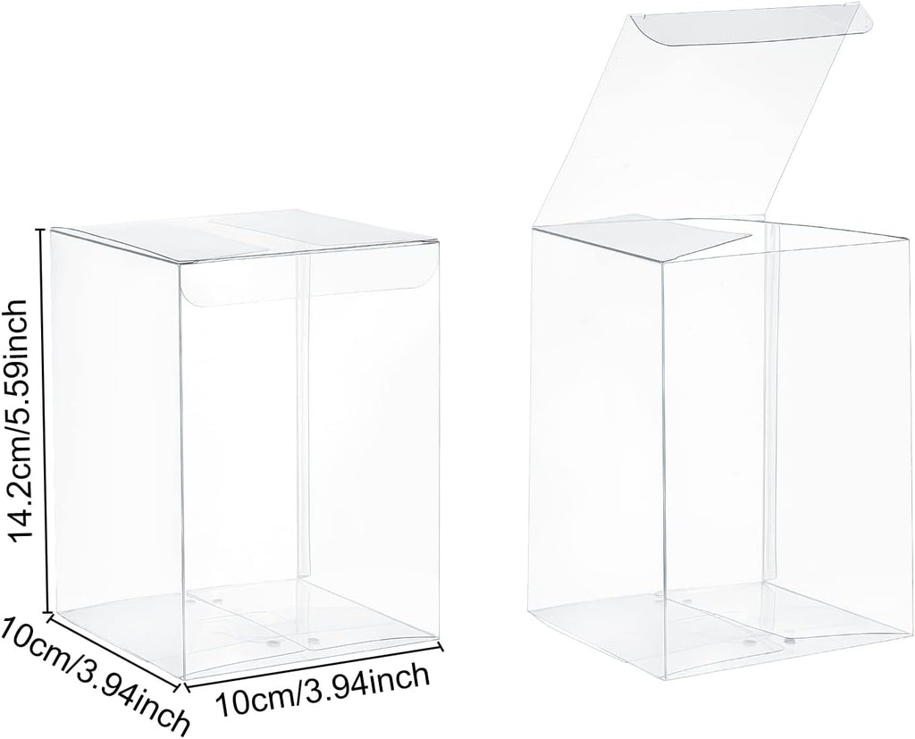BENECREAT 15Pcs Clear Gift Boxes Rectangle Transparent PVC Favor Boxes 3.9x3.9x5.5'' for Wedding Party Treat Candy Cupcakes, Mother's Day Festival Gift Packaging (Pack of 2)