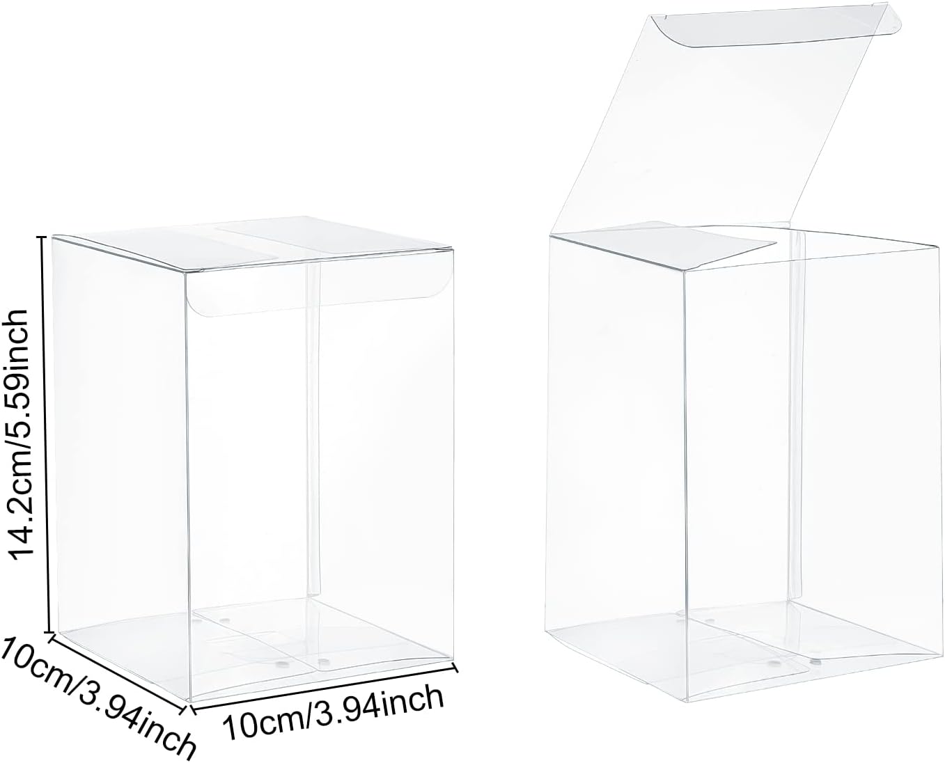 BENECREAT 15Pcs Clear Gift Boxes Rectangle Transparent PVC Favor Boxes 3.9x3.9x5.5'' for Wedding Party Treat Candy Cupcakes, Mother's Day Festival Gift Packaging (Pack of 2)