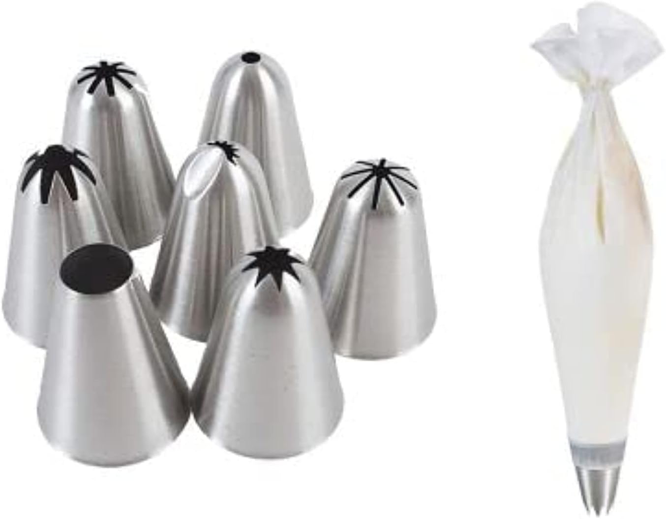 Lakeland Piping Nozzles & Reusable Bag Gift Set - 7 Pieces (Nylon, Silver)