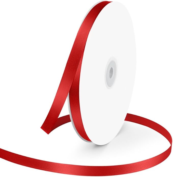 3/8" Wide x 100 Yards Single Face Polyester Satin Ribbon, Satin Ribbon for Crafts, Gift, Hair Bows, Wedding Party Decoration, Bow Making & Other Projects (Red)