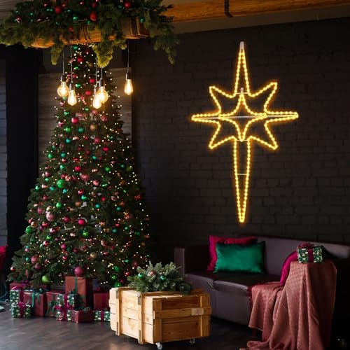 roceei 48" large led bethlehem star outdoor christmas on a desk or shelf