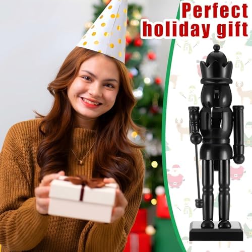 cinnvoice 3 pcs black christmas nutcracker figure statue, side view
