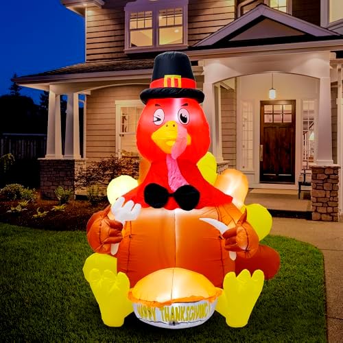 6ft thanksgiving inflatable turkey decoration, blow up turkey shown in use