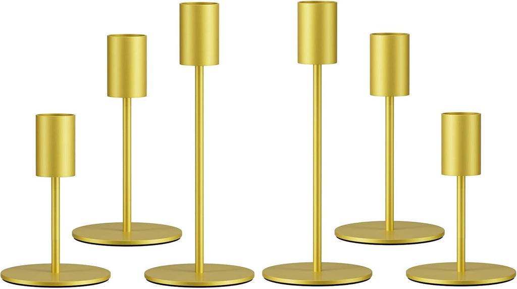 zeochyni Set of 6 Gold Taper Candle Holders Candlestick Holders, Decor Candle Stick Candle Holder for Table or Mantel Centerpiece, Wedding, Dinning, Party Home Decor