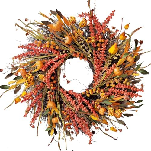 wanna-cul 24in fall harvest wreath for front door, main product view