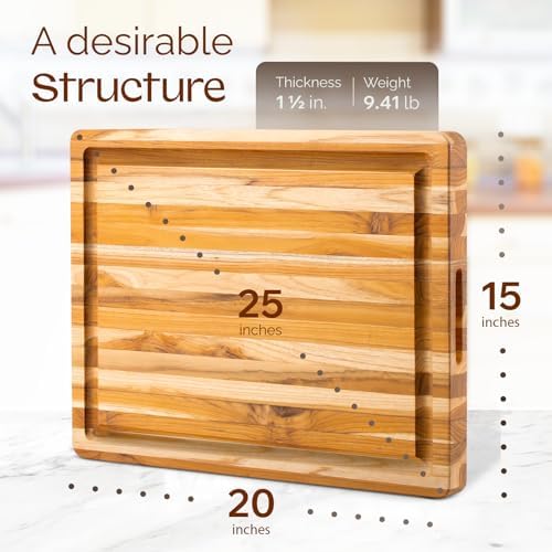 yes4all durable teak cutting boards for kitchen, [20''l, close-up detail