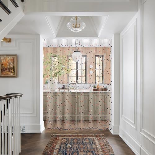 anminy bamboo wood beaded curtain, handmade colorful 38 shown in use