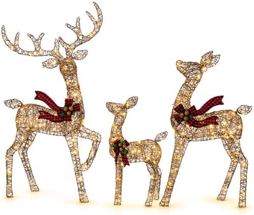 foowin 4.83ft 3-piece large lighted christmas deer family on a desk or shelf