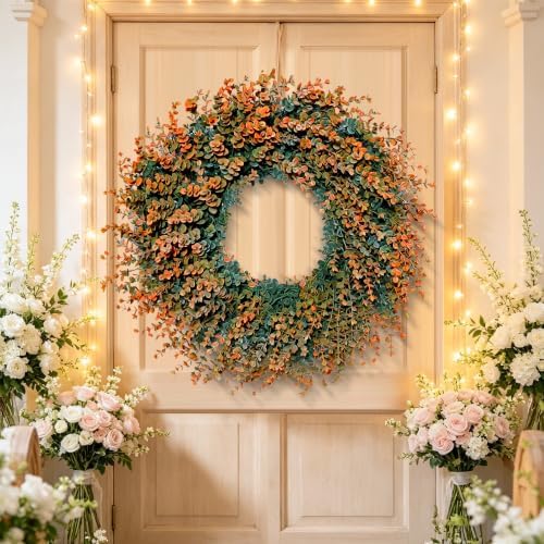 fall wreath for front door 26 inch boxwood showing dimensions