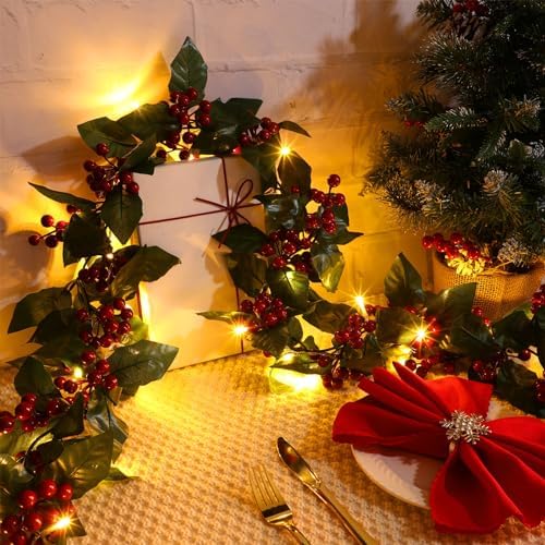 christmas garland 36 ft 30 led berry greenery showing dimensions