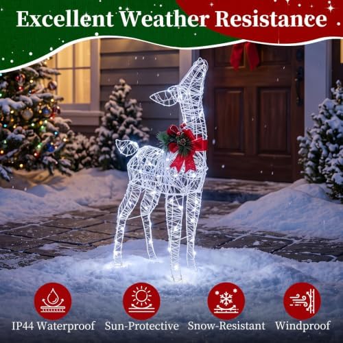 tangkula lighted christmas reindeer, outdoor 3d standing deer, front angle view