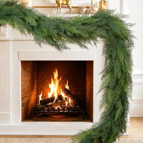 9ft realistic christmas cedar garland with lights, faux, view 9