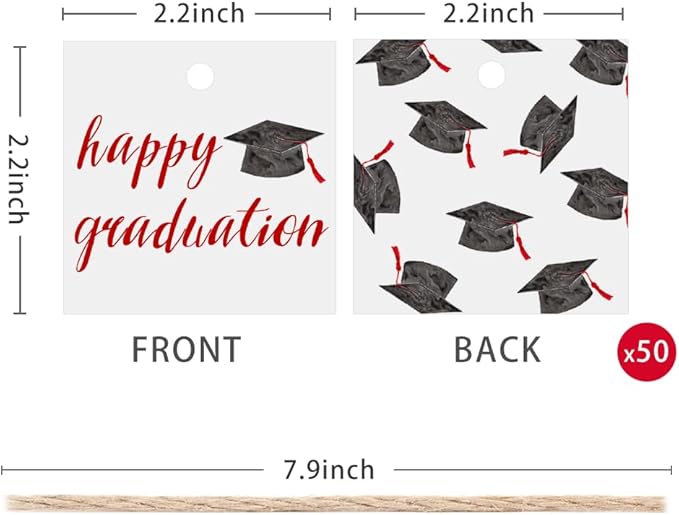 50 Pcs Graduation Gift Tags, Congrats Grad Party Favors Gift Tags for High School or Happy College Graduation Party Decoration Supplies (Red, 2.2 * 2.2)