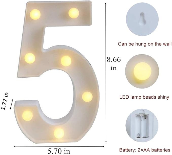 MUMUXI Marquee Light Up Letters | Large Light Up Numbers | Battery Powered and Bright with Every Letter of The Alphabet | for Wedding, Birthday, Party, Celebration, Christmas or Home Decoration (5)