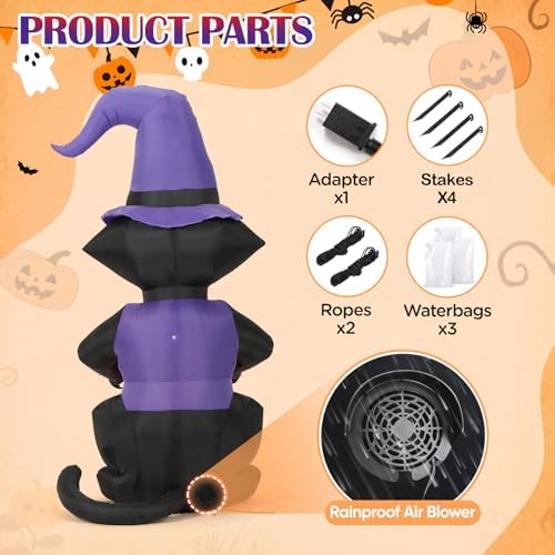 6ft halloween inflatable black cat, lighted yard decoration, side view