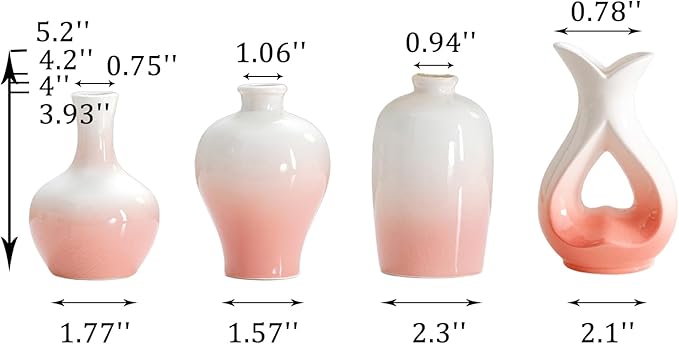 Small Ceramic Vases Decorative 4pcs Pink-White Modern Farmhouse Vase Pottery for Bouquet Pampas Grass Dried Fresh Flowers Kitchen, Bedroom, Bathroom, Entryway, Centerpieces Home Decor Jarrones para