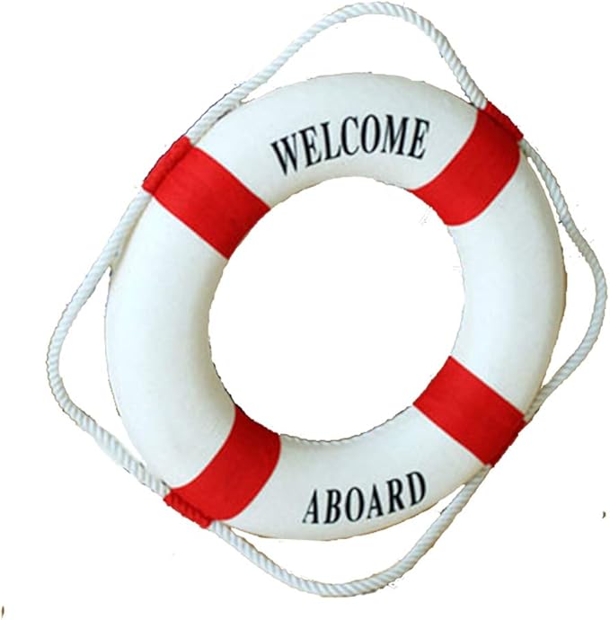 MorroMorn Lifebuoy Wall Hanging Decor - Welcome Aboard Mediterranean Style Home Decoration (Red, 20")