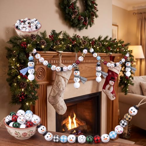 vicenpal 450 pcs christmas wooden beads, plaid, white, package contents
