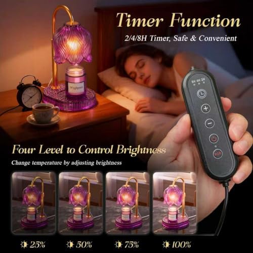 Candle Warmer Lamp with Adjustable Height - Flameless 4-Level Dimmable Wax Warmer, Timer Function & Stylish Design in Multiple Colors (Pink)