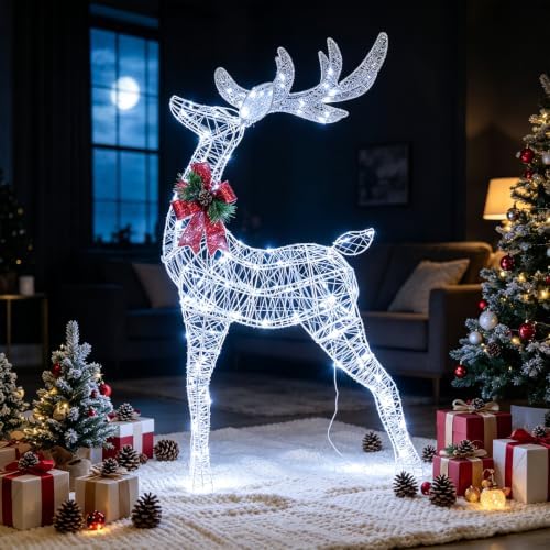tangkula 4.4 ft christmas lighted reindeer, outdoor christmas shown in use