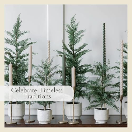 cg hunter, faux evergreen cedar trees, set of, side view