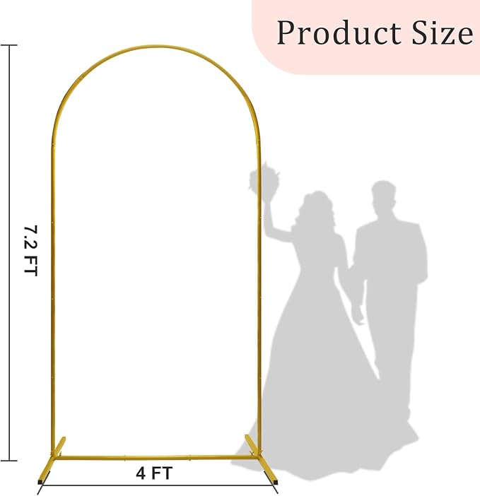 U+U 7.2FT Arch Backdrop Stand, Gold Arch Stand for Wedding Birthday Party Bridal Baby Shower Balloon Arch Decoration