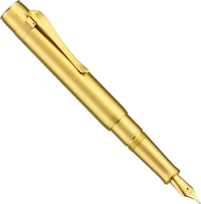 Hongdian M2 Mini Brass Fountain Pen with Extra Fine Soft Golden Nib, Sleek Shape Short Pocket Travel Pen (Glossy Brass)
