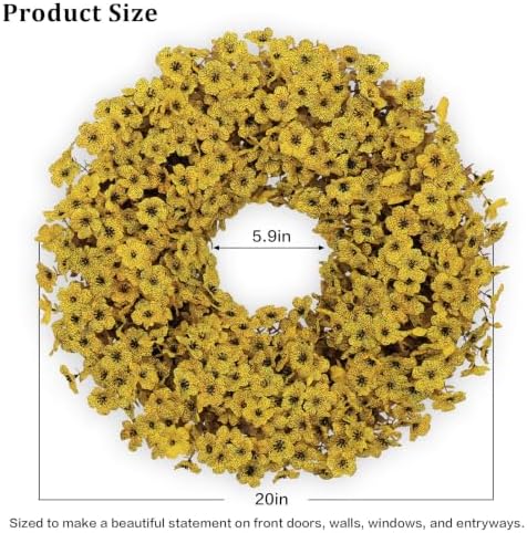 20" yellow fall wreath for front door, artificial shown in use