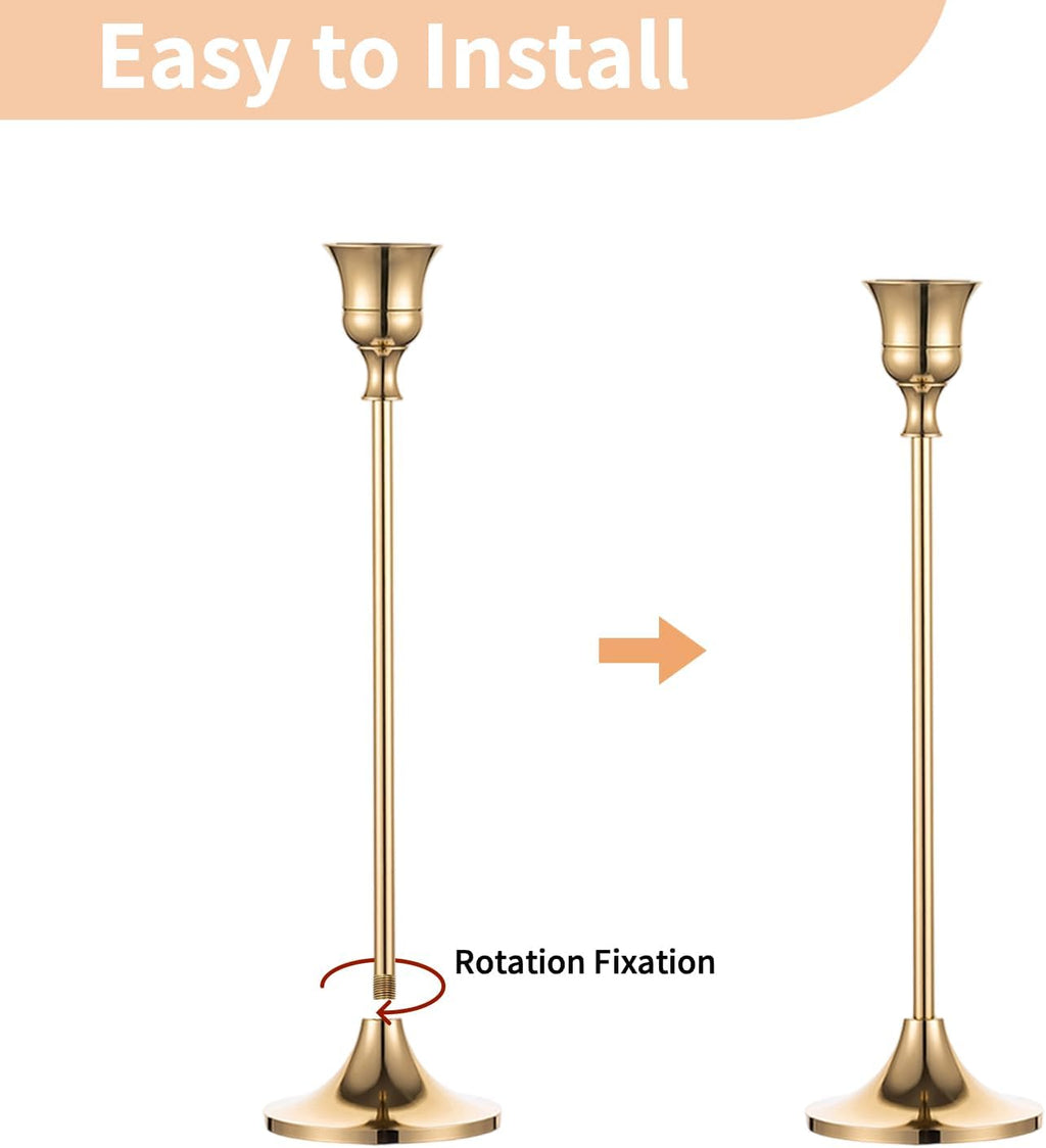 2 Sets(6 Pcs) Brass Gold Metal Taper Candle Holders Candlestick Holders, Vintage Modern Decorative Centerpiece Candlestick Holders for Table Mantel Wedding Housewarming Gift