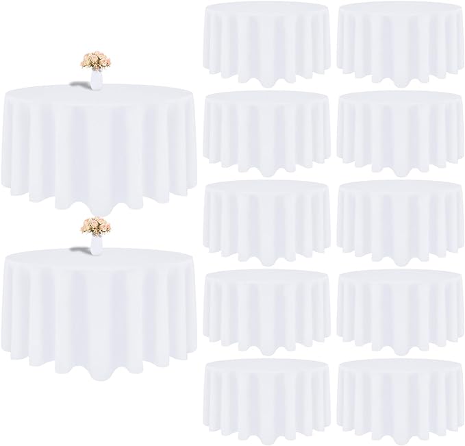 12 Pack White Round Tablecloth 90 Inch White Table Cloth Stain and Wrinkle Resistant Round White Tablecloths Reusable and Washable Polyester Fabric Table Covers for Buffet Wedding Party and Banquet