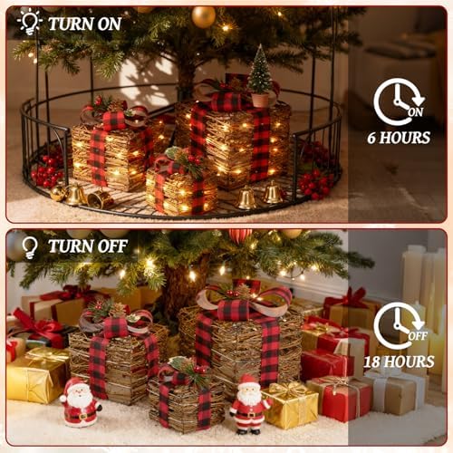 lawoho set of 3 christmas lighted gift boxes,rustic showing dimensions