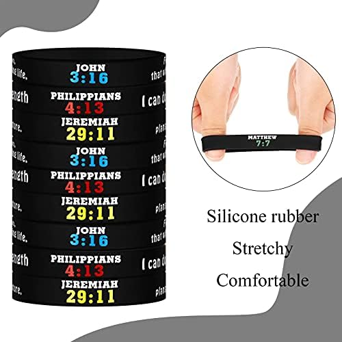 48 Pieces Bible Verse Bracelets Christian Scripture Bracelets Bulk Rubber Religious Silicone Bible Verses Wristbands Faith Hope Belief Inspirational Wristbands