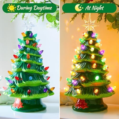 13 inch ceramic christmas tree, tabletop christmas tree shown in use