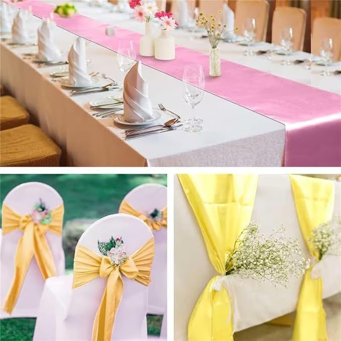 Aneco 12 Pack Satin Table Runner 12 x 108 Inch Pastel Rainbow Long Wedding Satin Silk Table Runner for Wedding Banquet Graduations Birthday Party Decoration