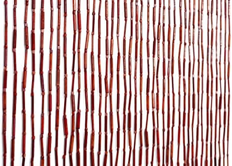 natural dark brown bamboo beaded curtain room divider on a desk or shelf