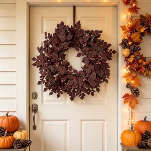 giauma 26" fall artificial cimicifuga leaves wreath for, side view