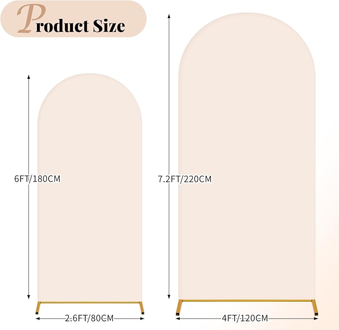 Wedding Arch Cover 6FT 7.2FT Arch Backdrop Cover Fitted Spandex Covers Set of 2 Round Top Chiara Arches Backdrop Stand Covers for Party Birthday Decoration（Beige