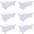 6-Pack 4ft White Spandex Table Covers for Rectangular Folding Tables - Wrinkle Resistant Stretch Tight Table Cloths - Ultimate Fitted Table Protector for Parties, Trade Shows, and Wedding