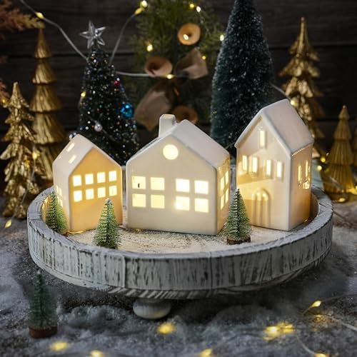 ceramic christmas village houses, white christmas houses with, side view