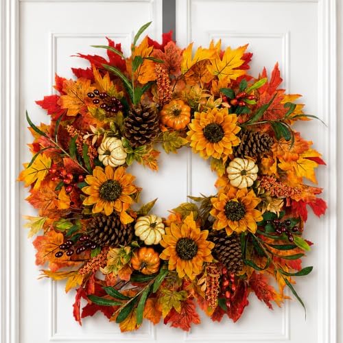 28 inch large fall sunflower wreath for front, view 9