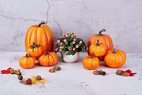 Artmag 8 Pcs Assorted Sizes Harvest Orange Artificial Pumpkins for Fall Hallo...