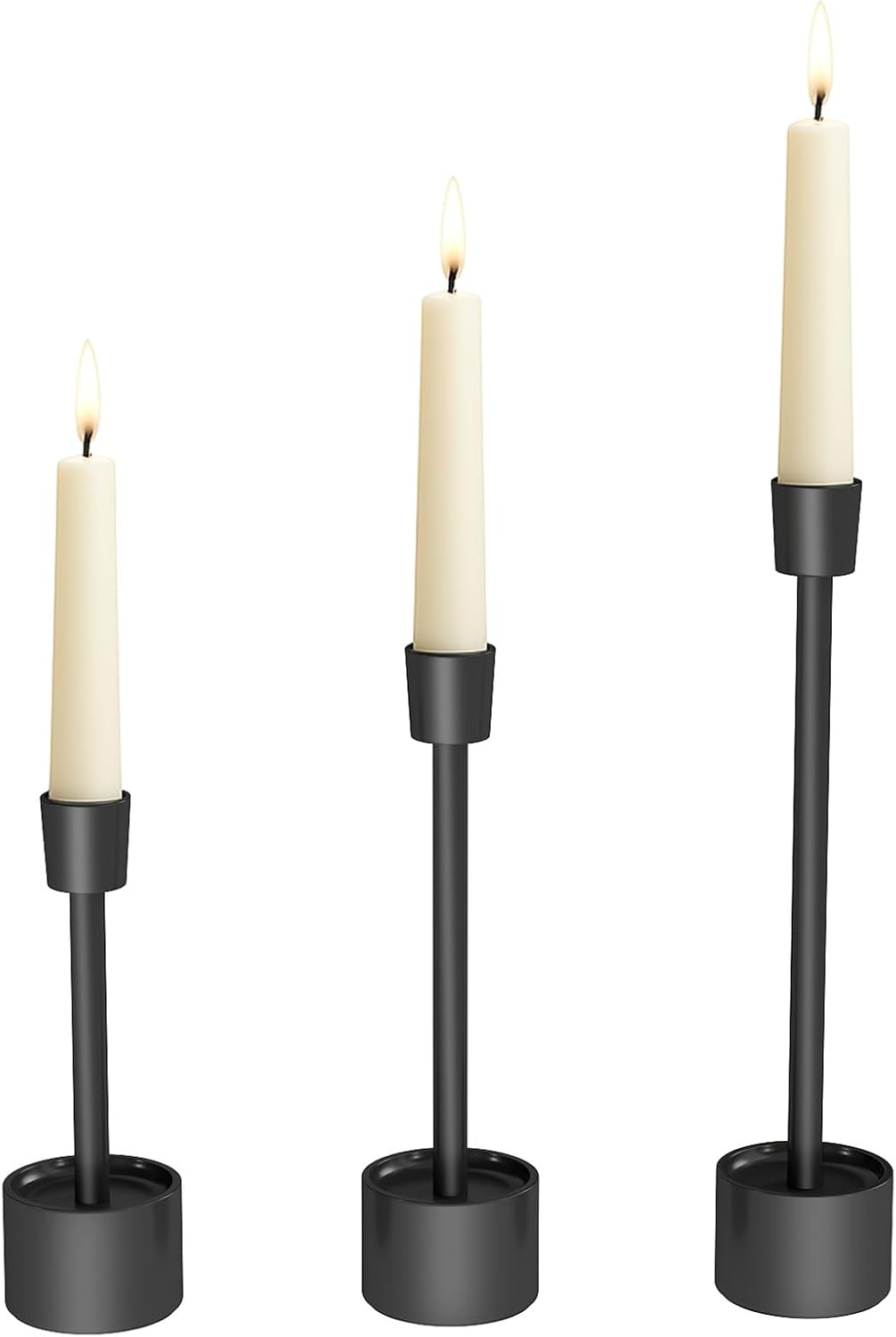 YUMORE 3.9lbs Heavy-Duty Solid Non-Tipping Taper Candle Holders, 3 Packs | Stands for Church, Wedding Centerpieces, Dining Table, Mantel Decor, Fireplace Party, Modern Farmhouse(Black)