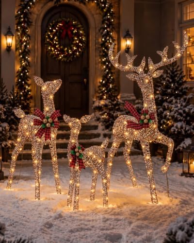 navine 4.85ft 3-piece large lighted christmas deer family shown in use