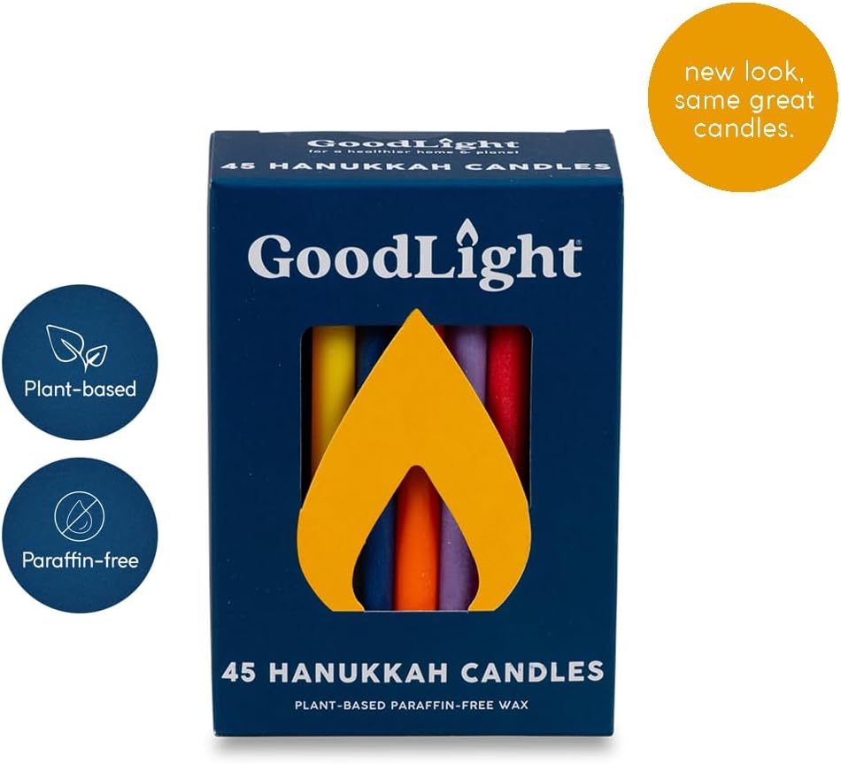 GoodLight Hanukkah (Chanukah) Candles | 45 Minute Burn Time | Dripless Paraffin Free Menorah Candles (45 Count)