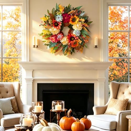 harvest fall wreaths for front door outside 24 showing dimensions